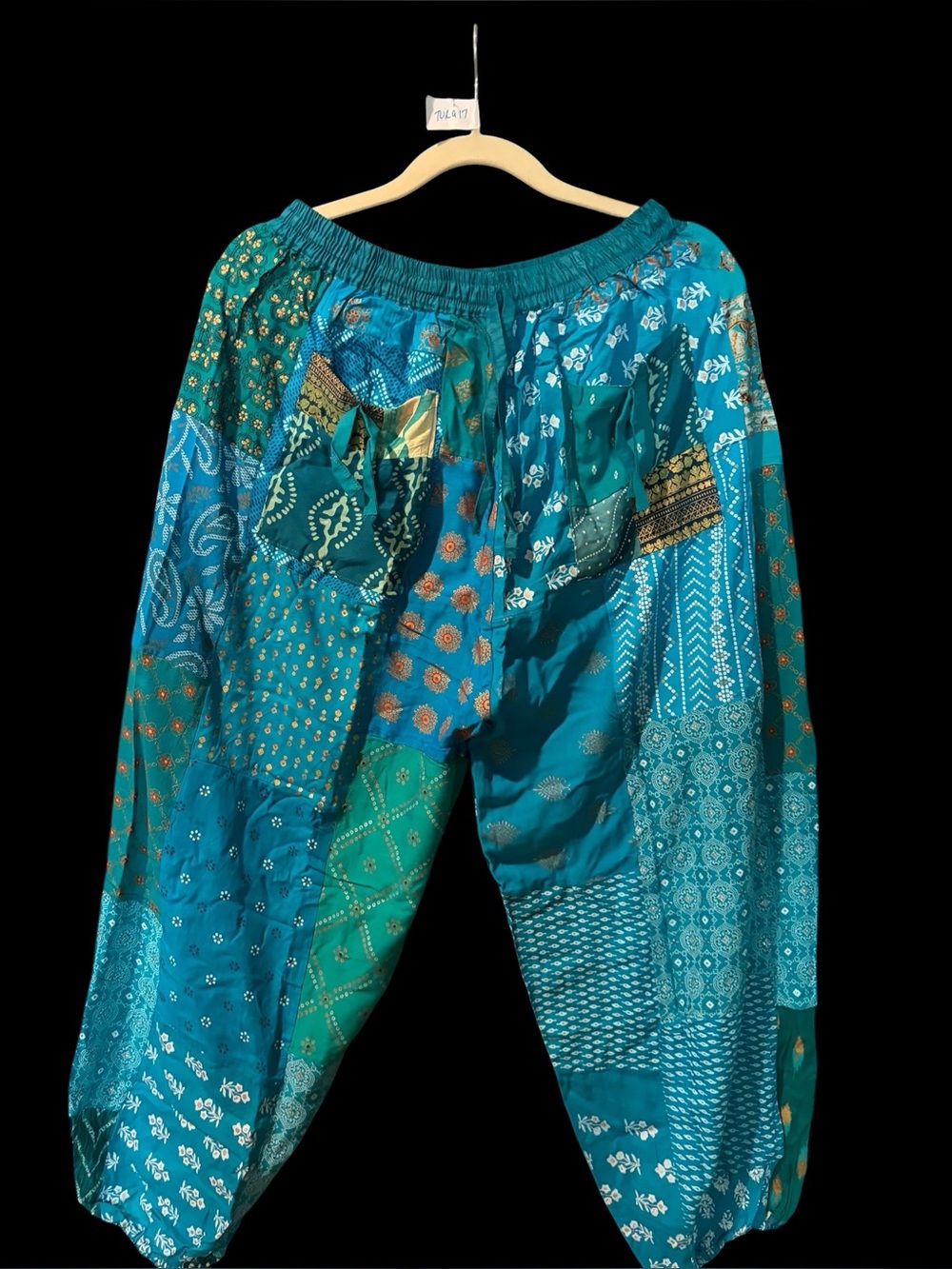 Turquoise/green #17 NWT 100% rayon patchwork jogger bottom pants